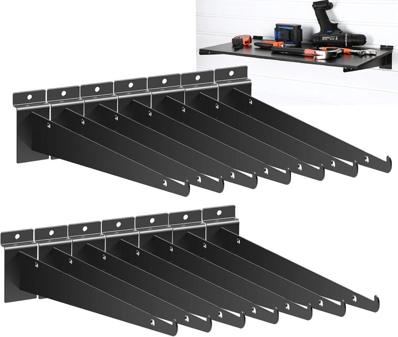 APOCHON 16 Inch Slatwall Shelf Bracket with Lip, 14 Pack Metal Shelf Brackets for Slat Wall,Heavy Duty Slatwall Accessories for Slatwall Panels Shelving Display Home Commercial- Black Slatwall Shelf Brackets - Image 1